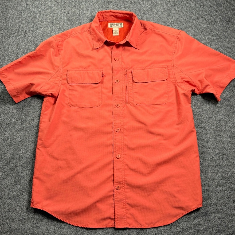 Duluth Trading Co Cool Plus Fishing Shirt Mens Medium Orange Ripstop Vented